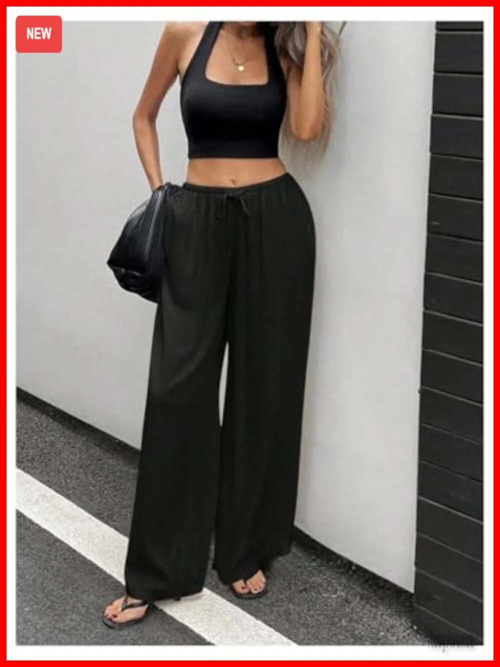 Linen Drawstring Wide Leg Palazzo Pants with Pockets